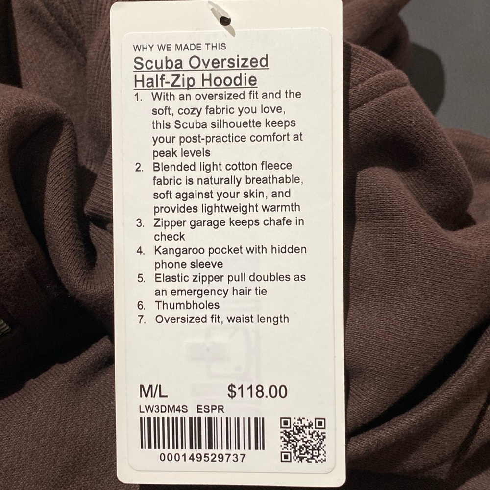 Lululemon Scuba Oversized Half Zip Hoodie Espresso - Picture 2 of 7